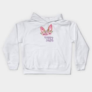 Hoppy Easter - Easter Bunny Ears with Purple Flowers Kids Hoodie